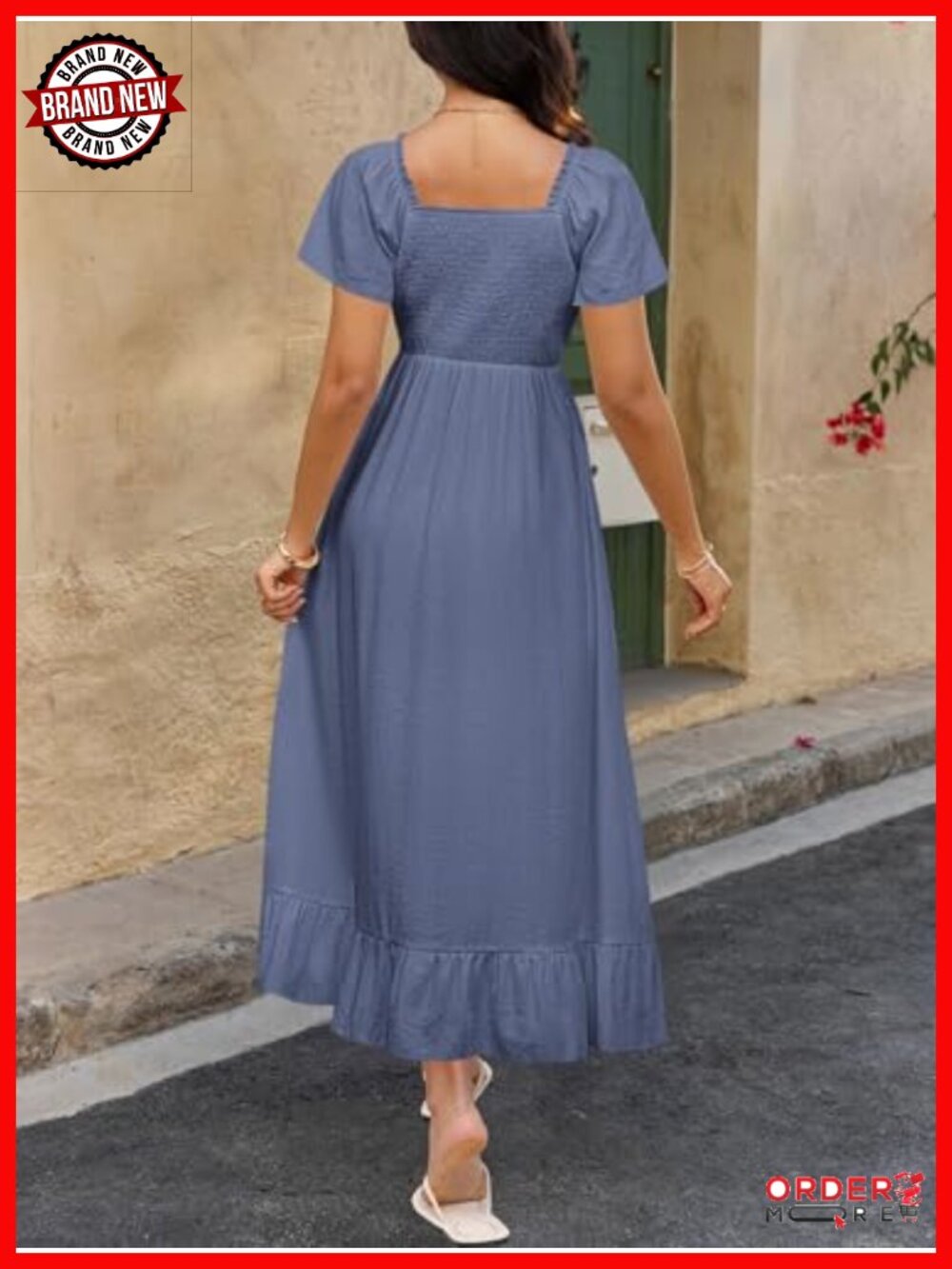 Short Sleeve V Neck Maxi Dress with Pockets - Picture 2 of 6